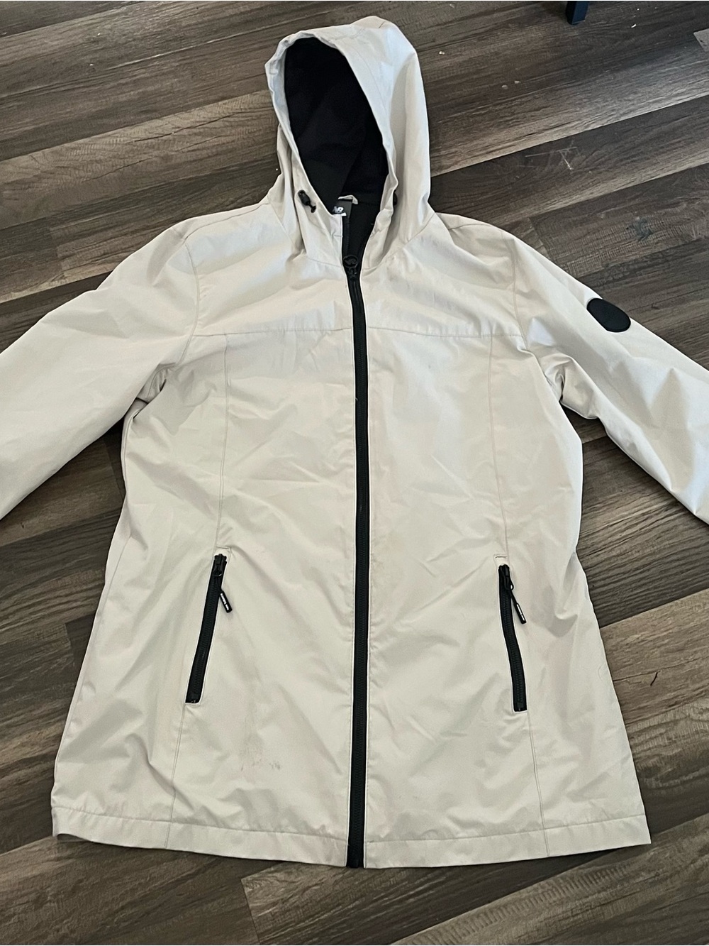 New Balance White Hooded Trench Coat with Black Trim